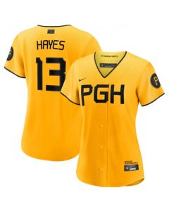 Women's Pittsburgh Pirates #13 Ke'Bryan Hayes Gold 2023 City Connect Stitched Jersey