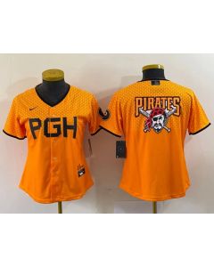 Women's Pittsburgh Pirates Gold 2023 City Connect Team Big Logo Stitched Jersey