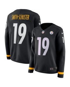 Women's Pittsburgh Steelers #19 JuJu Smith-Schuster Black Therma Long Sleeve Stitched NFL Jersey