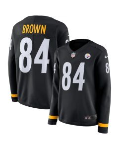 Women's Pittsburgh Steelers #84 Antonio Brown Black Therma Long Sleeve Stitched NFL Jersey