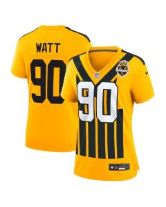 Women's Pittsburgh Steelers #90 T.J. Watt Gold Alternate 1933 Throwback Game Jersey (Gold)