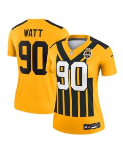 Women's Pittsburgh Steelers #90 T.J. Watt Gold Alternate 1933 Throwback Legend Player Performance Top (Gold)