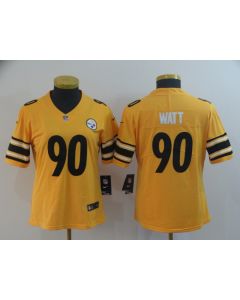Women's Pittsburgh Steelers #90 T. J. Watt Gold Inverted Legend Stitched NFL Jersey(Run Small)