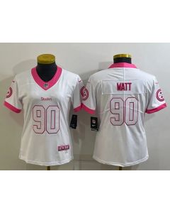Women's Pittsburgh Steelers #90 T. J. Watt White Pink Vapor Untouchable Limited Stitched Jersey(Run Small)