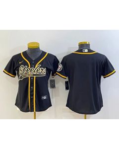 Women's Pittsburgh Steelers Blank Black With Patch Cool Base Stitched Baseball Jersey(Run Small)