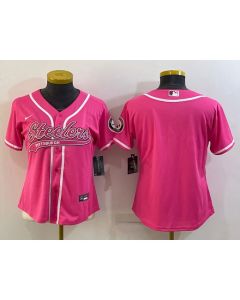 Women's Pittsburgh Steelers Blank Pink With Patch Cool Base Stitched Baseball Jersey(Run Small)