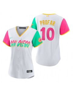 Women's San Diego Padres #10 Jurickson Profar 2022 White City Connect Cool Base Stitched Baseball Jersey(Run Small)
