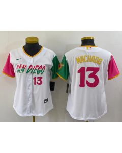 Women's San Diego Padres #13 Manny Machado 2022 White City Connect Cool Base Stitched Baseball Jersey(Run Small) (White)