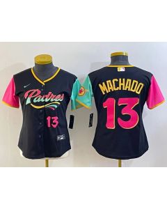 Women's San Diego Padres #13 Manny Machado Black City Connect With Patch Stitched Baseball Jersey(Run Small)