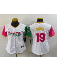 Women's San Diego Padres #19 Tony Gwynn 2022 White City Connect Cool Base Stitched Baseball Jersey(Run Small) (White)