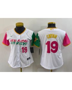 Women's San Diego Padres #19 Tony Gwynn 2022 White City Connect Cool Base Stitched Baseball Jersey(Run Small)