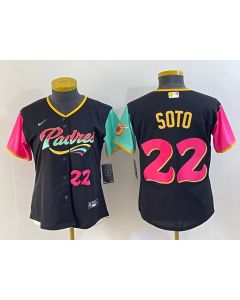 Women's San Diego Padres #22 Juan Soto Black City Connect With Patch Stitched Baseball Jersey(Run Small)