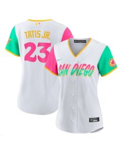 Women's San Diego Padres #23 Fernando Tatis Jr. 2022 White City Connect Cool Base Stitched Baseball Jersey(Run Small)