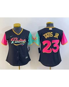 Women's San Diego Padres #23 Fernando Tatis Jr. Black City Connect Stitched Baseball Jersey(Run Small)