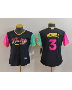 Women's San Diego Padres #3 Jackson Merrill Black City Connect Stitched Baseball Jersey(Run Small)
