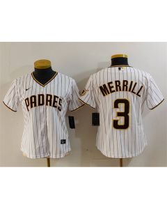 Women's San Diego Padres #3 Jackson Merrill White Stitched Baseball Jersey(Run Small) (White)
