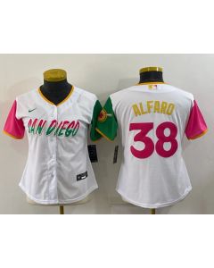 Women's San Diego Padres #38 Jorge Alfaro 2022 White City Connect Cool Base Stitched Baseball Jersey(Run Small) (White)