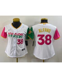 Women's San Diego Padres #38 Jorge Alfaro 2022 White City Connect Cool Base Stitched Baseball Jersey(Run Small)