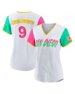 Women's San Diego Padres #9 Jake Cronenworth 2022 White City Connect Cool Base Stitched Baseball Jersey(Run Small)