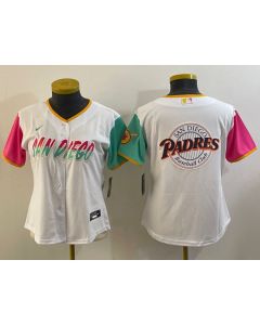Women's San Diego Padres White Team Big Logo City Connect Stitched Baseball Jersey(Run Small)