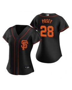 Women's San Francisco Giants #28 Buster Posey Black Cool Base Stitched Jersey(Run Small)