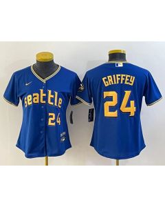 Women's Seattle Mariners #24 Ken Griffey Jr. Royal 2023 City Connect With Patch Stitched Baseball Jersey(Run Small)