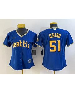 Women's Seattle Mariners #51 ichiro Suzuki Royal 2023 City Connect Stitched Baseball Jersey(Run Small)