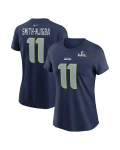 Women's Seattle Seahawks #11 Jaxon Smith-Njigba College Navy Super Bowl LX Patch Name & Number T-Shirt (Navy)