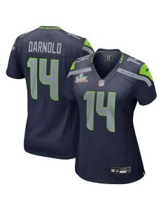 Women's Seattle Seahawks #14 Sam Darnold College Navy Super Bowl LX Patch Game Jersey (Navy)