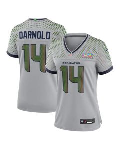 Women's Seattle Seahawks #14 Sam Darnold Gray Super Bowl LX Rivalries Collection Game Stitched Jersey