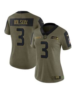 Women's Seattle Seahawks #3 Russell Wilson 2021 Olive Salute To Service Limited Stitched Jersey(Run Small)