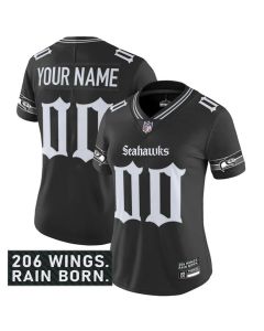 Women's Seattle Seahawks Active Player Custom Black 2025 F.U.S.E. 'Gothic Rain City Shadows Edition' Vapor Untouchable Limited Stitched Football Jersey (Black)