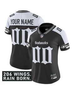 Women's Seattle Seahawks Active Player Custom Black Alternate 2025 F.U.S.E. 'Gothic Rain City Shadows Edition' Vapor Untouchable Limited Stitched Football Jersey (Black)