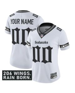 Women's Seattle Seahawks Active Player Custom White 2025 F.U.S.E. 'Gothic Rain City Shadows Edition' Vapor Untouchable Limited Stitched Football Jersey