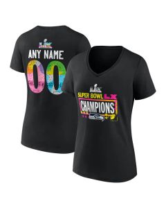 Women's Seattle Seahawks Black Super Bowl LX Champions Custom V-Neck T-Shirt (Black)