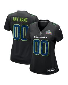 Women's Seattle Seahawks Custom Black Super Bowl LX Patch Carbon Fashion Game Jersey