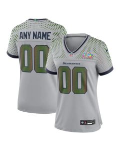 Women's Seattle Seahawks Custom Gray Super Bowl LX Rivalries Collection Game Stitched Jersey
