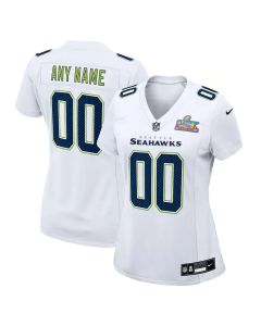 Women's Seattle Seahawks Custom White Super Bowl LX Patch Tundra Fashion Game Jersey (White)