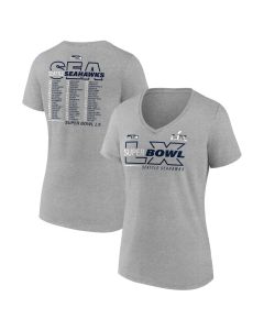Women's Seattle Seahawks Heather Gray Super Bowl LX Roster V-Neck T-Shirt (Gray)