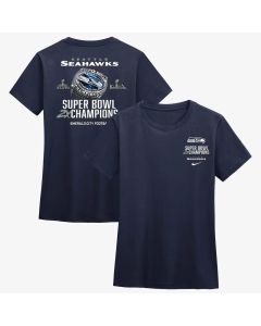 Women's Seattle Seahawks Nike College Navy Two-Time Super Bowl Champions Ring T-Shirt (Navy)