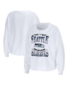 Women's Seattle Seahawks WEAR by Erin Andrews White Super Bowl LX Cropped Long Sleeve T-Shirt (White)