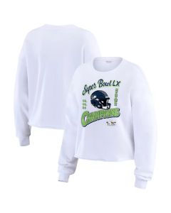 Women's Seattle Seahawks White Super Bowl LX Champions Cropped Long Sleeve T-Shirt (White)