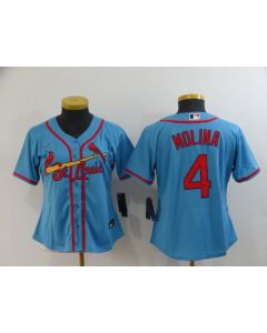 Women's St.Louis Cardinals #4 Yadier Molina Blue Cool Base Stitched MLB Jersey(Run Small)