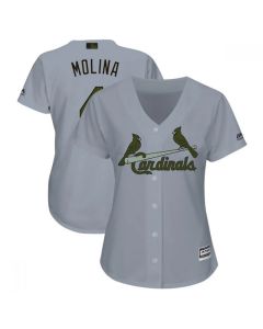 Women's St.Louis Cardinals #4 Yadier Molina Gray Women 2018 Memorial Day Cool Base Stitched MLB Jersey
