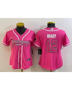 Women's Tampa Bay Buccaneers #12 Tom Brady Pink With Patch Cool Base Stitched Baseball Jersey(Run Small)