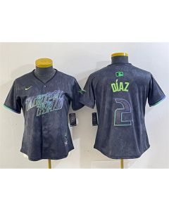 Women's Tampa Bay Rays #2 Yandy Diaz Charcoal 2024 City Connect Limited Stitched Baseball Jersey(Run Small)