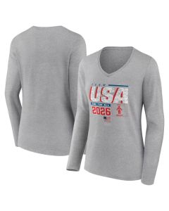 Women's Team USA 2026 Winter Olympics Gray Pic-O-Gram Long Sleeve V-Neck T-Shirt