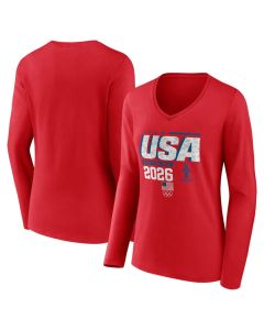 Women's Team USA Red 2026 Winter Olympics Pic-O-Gram Long Sleeve V-Neck T-Shirt
