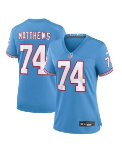 Women's Tennessee Titans #74 Bruce Matthews Nike Light Blue Oilers Throwback Retired Player Game Jersey (Blue)