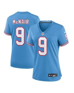 Women's Tennessee Titans #9 Steve McNair Nike Light Blue Oilers Throwback Retired Player Game Jersey (Blue)